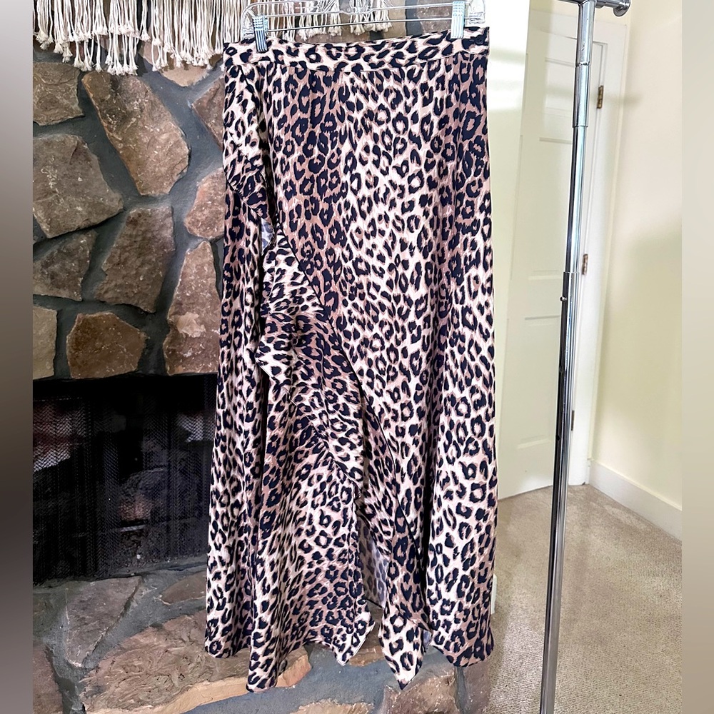 Leopard print maxi silk skirt
